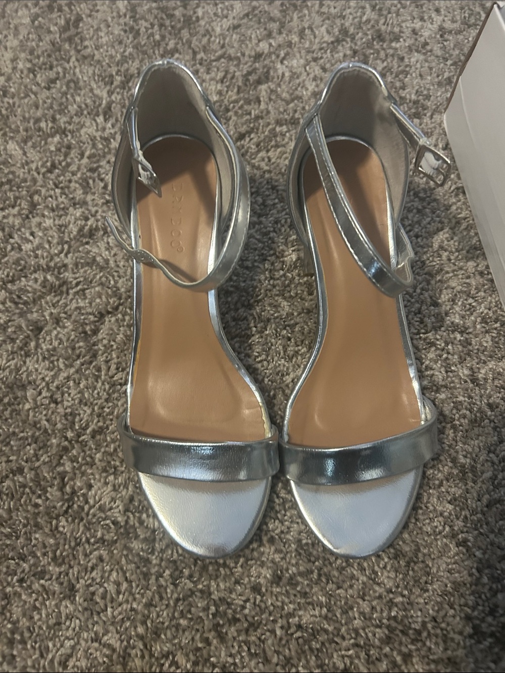 BAMBOO Silver Metallic Ankle-Strap Dress Heels